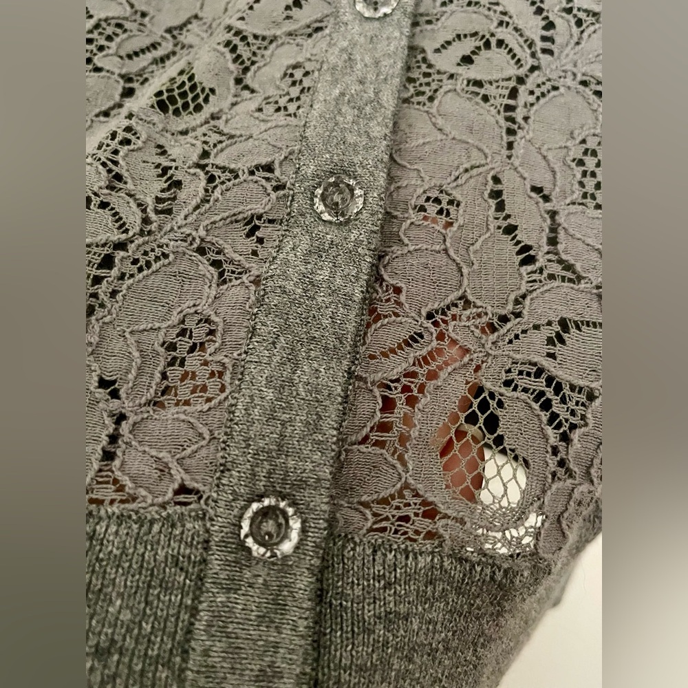 LOFT Gray Lace Cotton/Nylon Stretch Women's Light Sweater - Picture 4 of 15